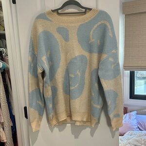 Altar'd State Cream and Blue Smiley Sweater